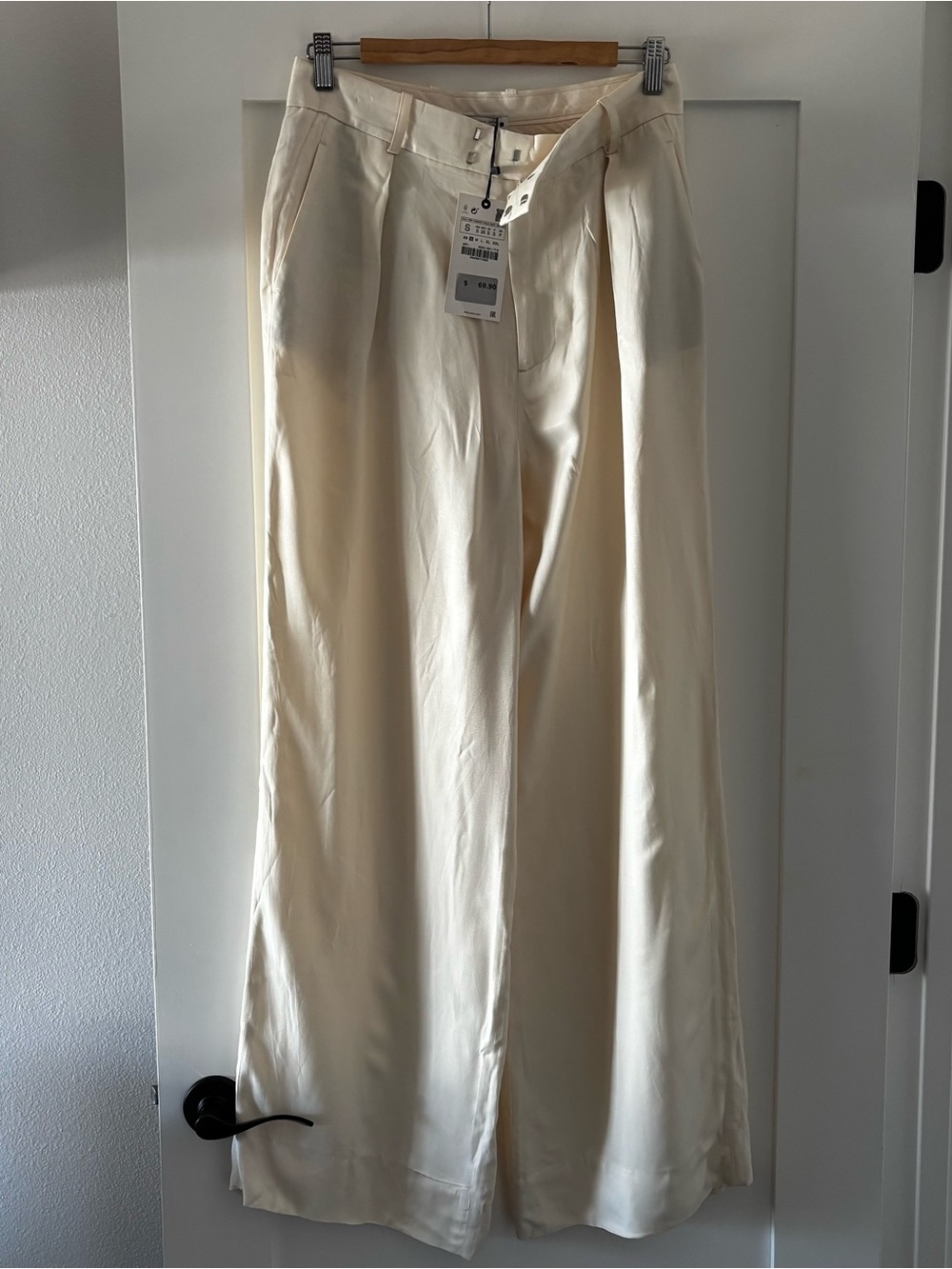 Zara NWT Women's Cream Wide-Leg pant Elegant High-Rise Silhouette